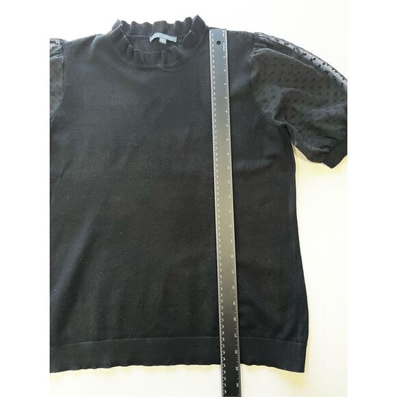 Adriana Papell Swiss Dot Sheer Sleeve Ruffle Neck Black Sweater Top Size Medium - Picture 5 of 8
